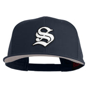 Old English White S Patched Cotton Twill Flat Bill Cap - Navy OSFM