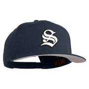 Old English White S Patched Cotton Twill Flat Bill Cap - Navy OSFM