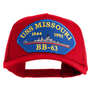 USS Missouri BB 63 Blue Patched Solid Cotton Twill 5 panel Mesh Back Cap - Red OSFM