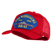 USS Missouri BB 63 Blue Patched Solid Cotton Twill 5 panel Mesh Back Cap - Red OSFM