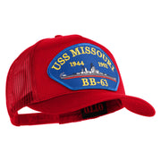 USS Missouri BB 63 Blue Patched Solid Cotton Twill 5 panel Mesh Back Cap - Red OSFM
