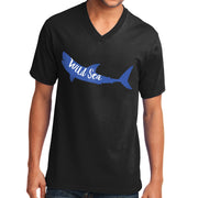 Shark In Wild Sea Graphic Design Men's Big Size Core Cotton V-Neck T-Shirt - Jet-Black XS