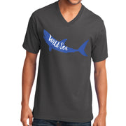 Shark In Wild Sea Graphic Design Men's Big Size Core Cotton V-Neck T-Shirt - Charcoal XS