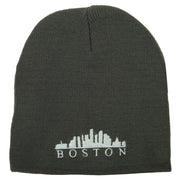 Boston Skyline Embroidered 8 Inch Knitted Short Beanie