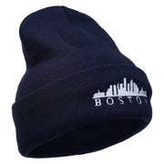 Boston Skyline Embroidered Cuffed Long Beanie