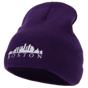 Boston Skyline Embroidered 8 Inch Knitted Short Beanie