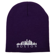 Boston Skyline Embroidered 8 Inch Knitted Short Beanie