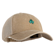 Shamrock St. Patrick's Day Embroidered Iron On Patched Pigment Dyed Mesh Cap - Dark Beige OSFM