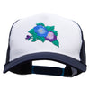 Pansies Flower Embroidered 5 Panel High Profile Poly Cotton Twill Mesh Trucker Cap - White-Navy OSFM