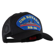 USS Nevada BB 36 Blue Patched Solid Cotton Twill 5 panel Mesh Back Cap - Black OSFM