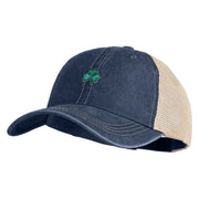 Shamrock St. Patrick's Day Embroidered Iron On Patched Pigment Dyed Mesh Cap - Navy Khaki OSFM