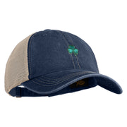 Shamrock St. Patrick's Day Embroidered Iron On Patched Pigment Dyed Mesh Cap - Navy Khaki OSFM