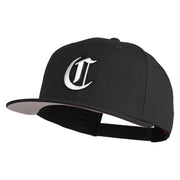 Old English White C Patched Cotton Twill Flat Bill Cap - Black OSFM