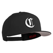 Old English White C Patched Cotton Twill Flat Bill Cap - Black OSFM