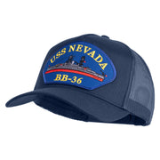 USS Nevada BB 36 Blue Patched Solid Cotton Twill 5 panel Mesh Back Cap - Navy OSFM
