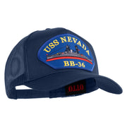 USS Nevada BB 36 Blue Patched Solid Cotton Twill 5 panel Mesh Back Cap - Navy OSFM