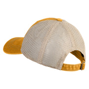 Shamrock St. Patrick's Day Embroidered Iron On Patched Pigment Dyed Mesh Cap - Mustard Khaki OSFM