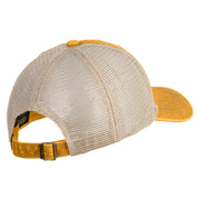 Shamrock St. Patrick's Day Embroidered Iron On Patched Pigment Dyed Mesh Cap - Mustard Khaki OSFM