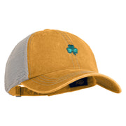 Shamrock St. Patrick's Day Embroidered Iron On Patched Pigment Dyed Mesh Cap - Mustard Khaki OSFM