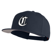 Old English White C Patched Cotton Twill Flat Bill Cap - Navy OSFM