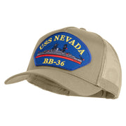 USS Nevada BB 36 Blue Patched Solid Cotton Twill 5 panel Mesh Back Cap - Khaki OSFM