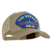 USS Nevada BB 36 Blue Patched Solid Cotton Twill 5 panel Mesh Back Cap - Khaki OSFM
