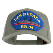 USS Nevada BB 36 Blue Patched Solid Cotton Twill 5 panel Mesh Back Cap - Grey OSFM