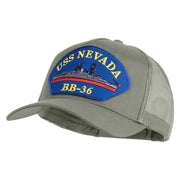 USS Nevada BB 36 Blue Patched Solid Cotton Twill 5 panel Mesh Back Cap - Grey OSFM