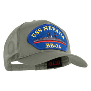 USS Nevada BB 36 Blue Patched Solid Cotton Twill 5 panel Mesh Back Cap - Grey OSFM