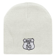 Route US 50 Sign Embroidered 8 inch Acrylic Short Blank Beanie