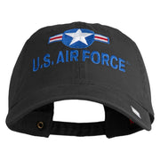 U.S. Air Force Roundel Embroidered Washed Solid Pigment Dyed Cotton Twill Brass Buckle Cap - Black OSFM