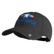 U.S. Air Force Roundel Embroidered Washed Solid Pigment Dyed Cotton Twill Brass Buckle Cap - Black OSFM