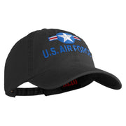 U.S. Air Force Roundel Embroidered Washed Solid Pigment Dyed Cotton Twill Brass Buckle Cap - Black OSFM