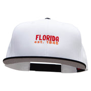 Florida Year Established Embroidered Two Tone Superior Cotton Twill Flat Bill Snapback Cap - Black-White OSFM