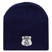 Route US 50 Sign Embroidered 8 inch Acrylic Short Blank Beanie