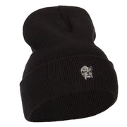 Bulldog Head Embroidered Long Knitted Beanie