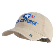 U.S. Air Force Roundel Embroidered Washed Solid Pigment Dyed Cotton Twill Brass Buckle Cap - Khaki OSFM