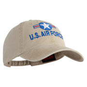 U.S. Air Force Roundel Embroidered Washed Solid Pigment Dyed Cotton Twill Brass Buckle Cap - Khaki OSFM