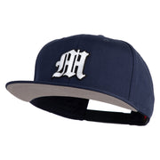 Old English White M Patched Cotton Twill Flat Bill Cap - Navy OSFM