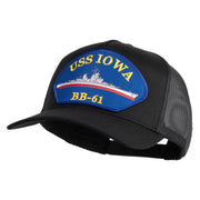 USS Iowa BB 61 Blue Patched Solid Cotton Twill 5 panel Mesh Back Cap - Black OSFM