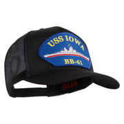 USS Iowa BB 61 Blue Patched Solid Cotton Twill 5 panel Mesh Back Cap - Black OSFM
