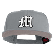 Old English White M Patched Cotton Twill Flat Bill Cap - Grey OSFM