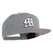 Old English White M Patched Cotton Twill Flat Bill Cap - Grey OSFM