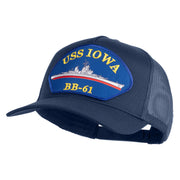 USS Iowa BB 61 Blue Patched Solid Cotton Twill 5 panel Mesh Back Cap - Navy OSFM