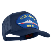 USS Iowa BB 61 Blue Patched Solid Cotton Twill 5 panel Mesh Back Cap - Navy OSFM