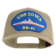 USS Iowa BB 61 Blue Patched Solid Cotton Twill 5 panel Mesh Back Cap - Khaki OSFM