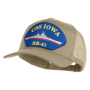 USS Iowa BB 61 Blue Patched Solid Cotton Twill 5 panel Mesh Back Cap - Khaki OSFM