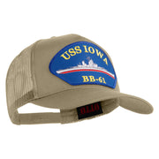 USS Iowa BB 61 Blue Patched Solid Cotton Twill 5 panel Mesh Back Cap - Khaki OSFM