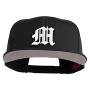 Old English White M Patched Cotton Twill Flat Bill Cap - Black OSFM