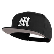 Old English White M Patched Cotton Twill Flat Bill Cap - Black OSFM